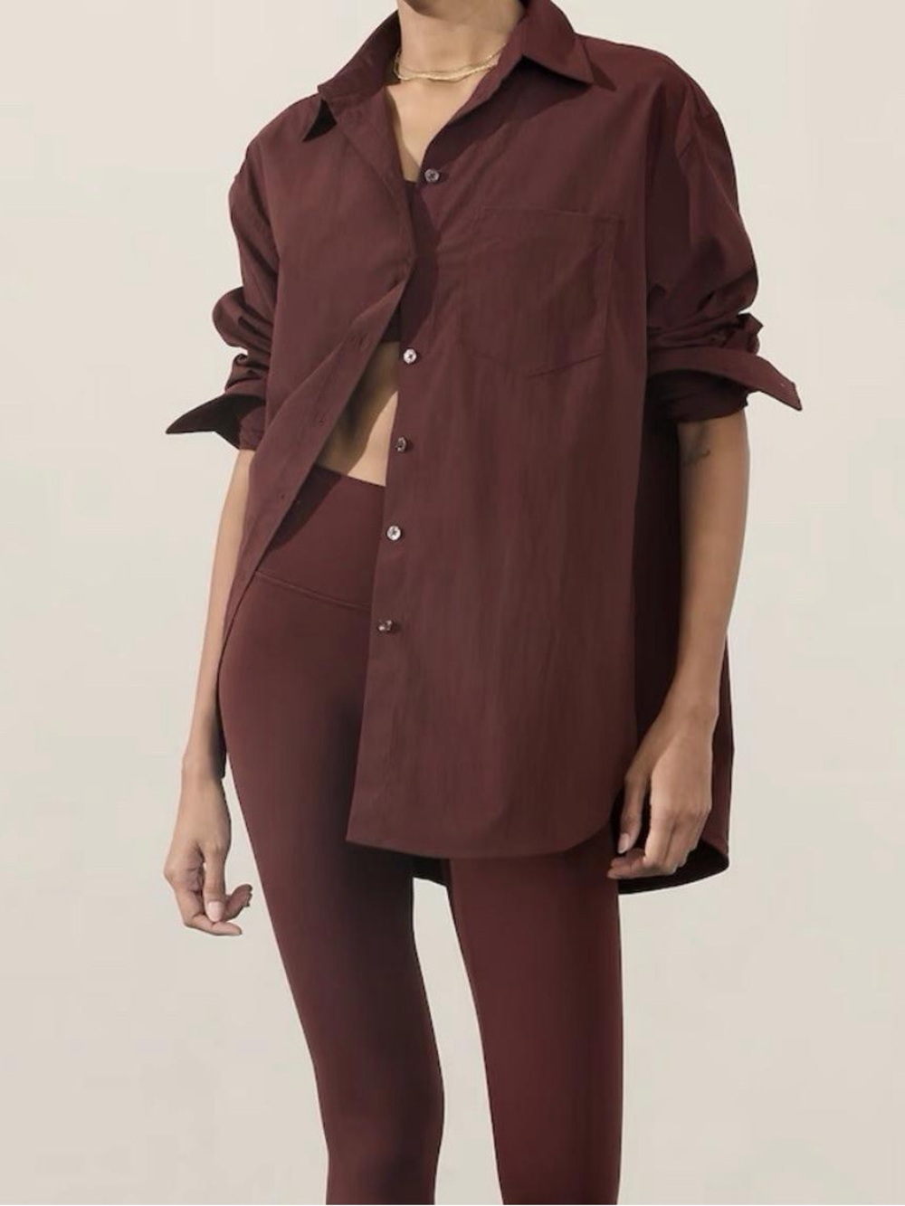 Athleta Midday Relaxed Button Down Shirt Garnet
